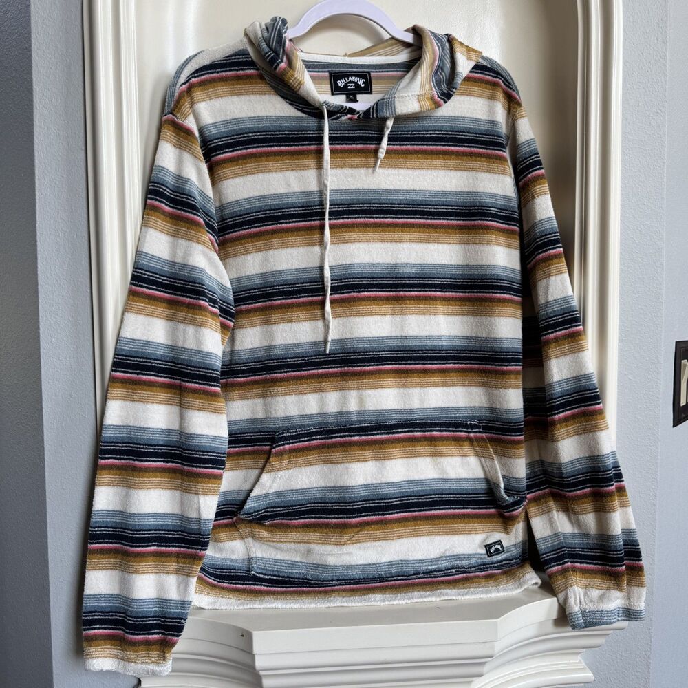 Billabong Baja Multi-Stripe Terry Cloth Hoodie Size Medium